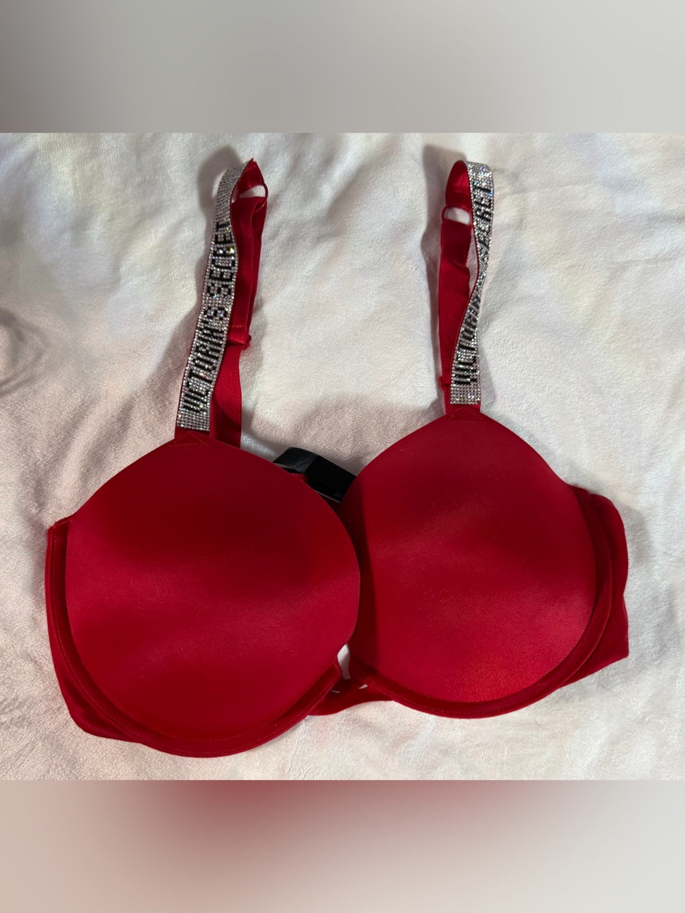 Victoria's Secret Red Padded Bra with Rhinestone-Embellished Straps